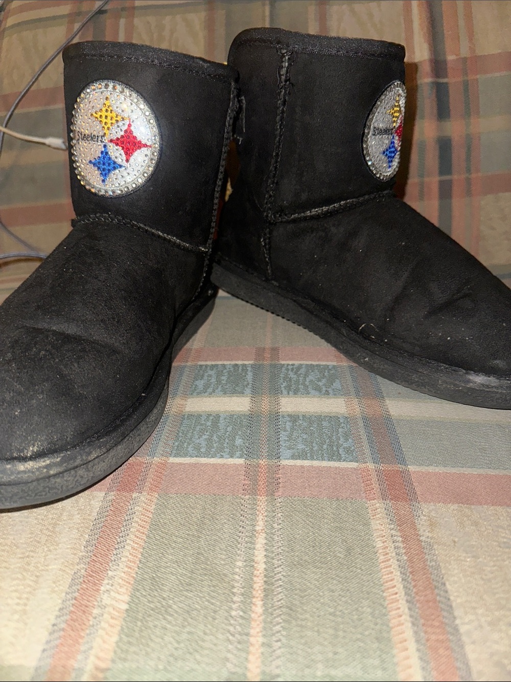 Black Rhinestone Logo Short Boots - Steelers Patch